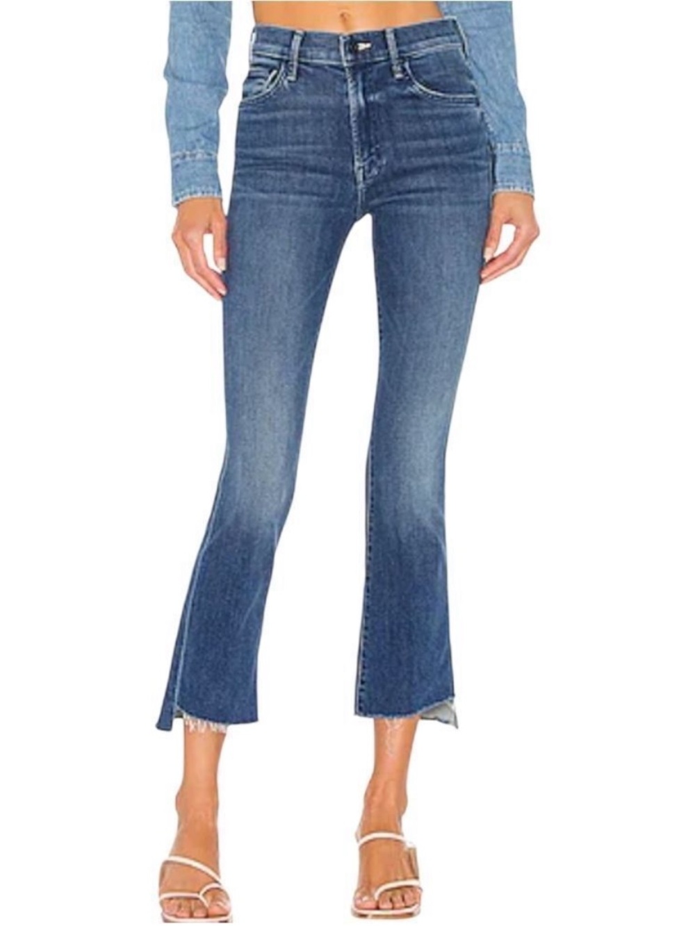 MOTHER The Insider Crop Step Fray Hem Jeans in Wish on a Star 28 Stretch Denim